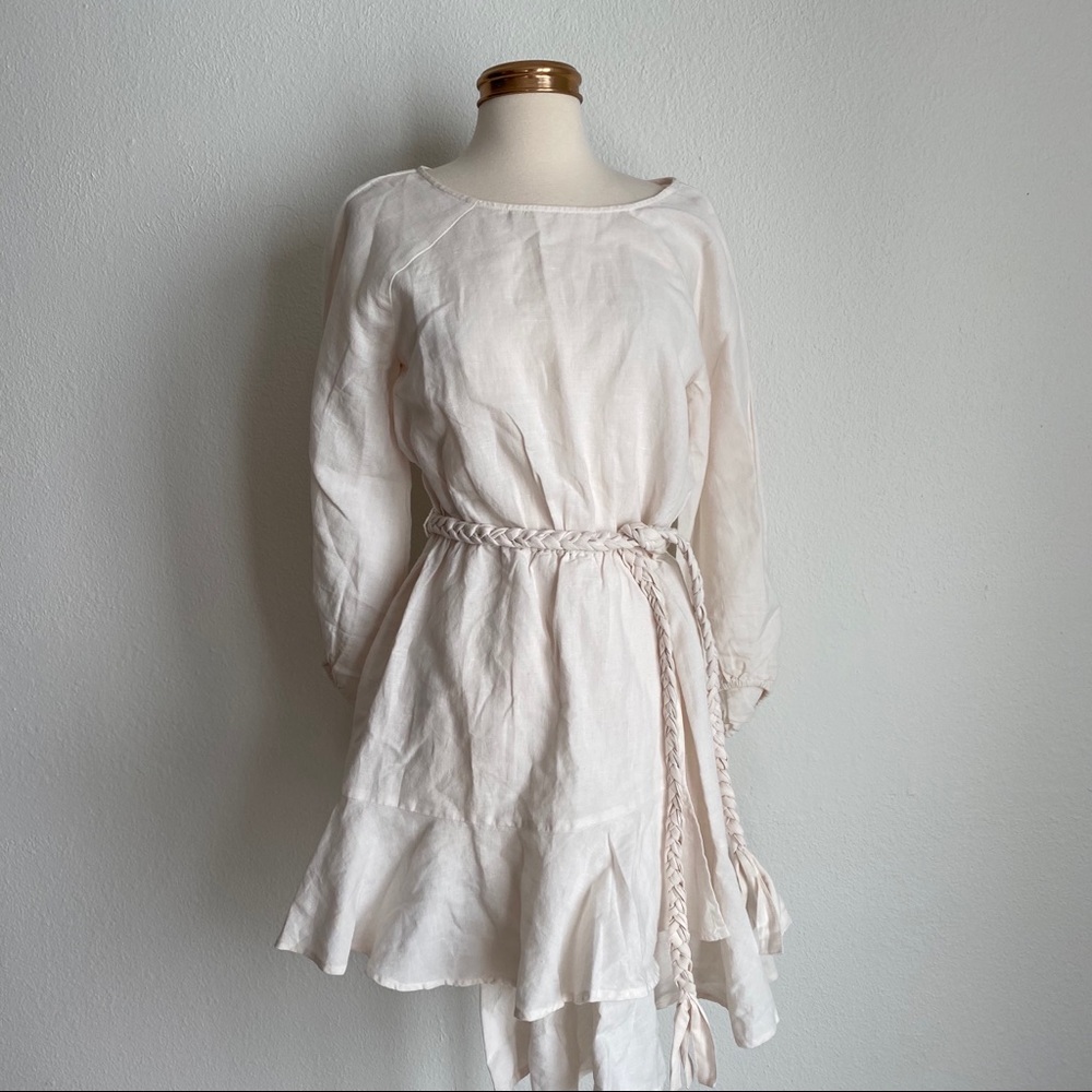 Apiece Apart | Sabine Mini Ivory Linen Wrap Tie Cotton Dress - Picture 3 of 8